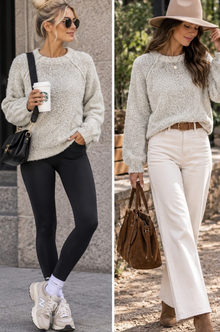 aerie Plush Crewneck Sweater in Light Cream